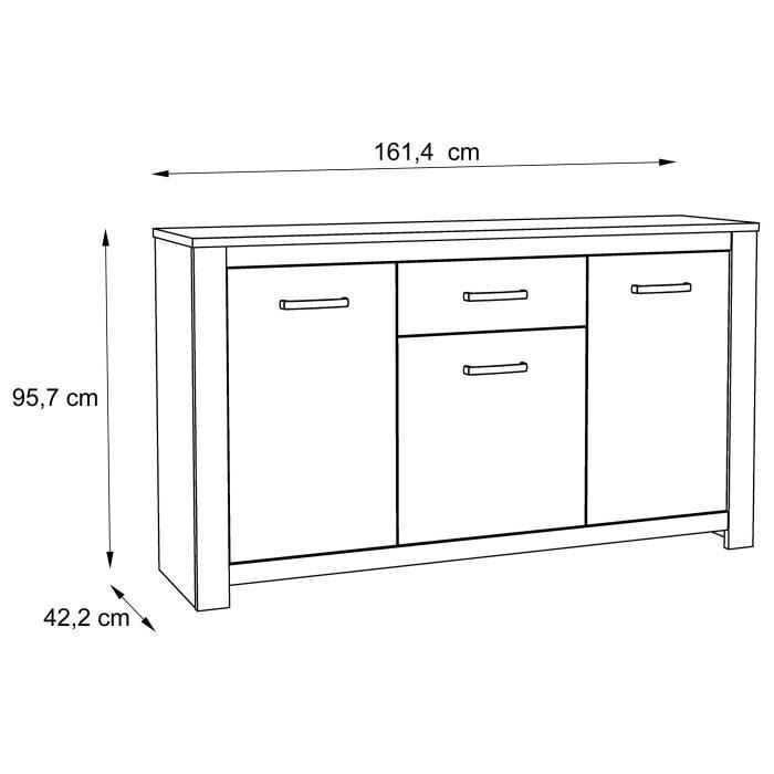 Buffet bas - Décor chêne vieilli - Classique - HAVANNA - L 161 cm