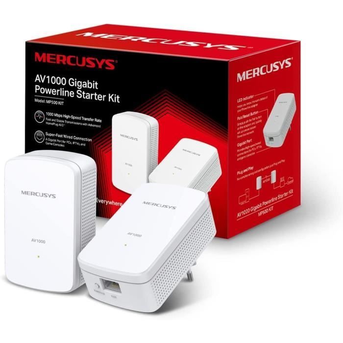 Adattatore Powerline da 1000 Mbps - Kit Mercusys MP500 - Adattatore Powerline in fibra con 1 porta Gigabit - Kit di 2 adattatori Powerline