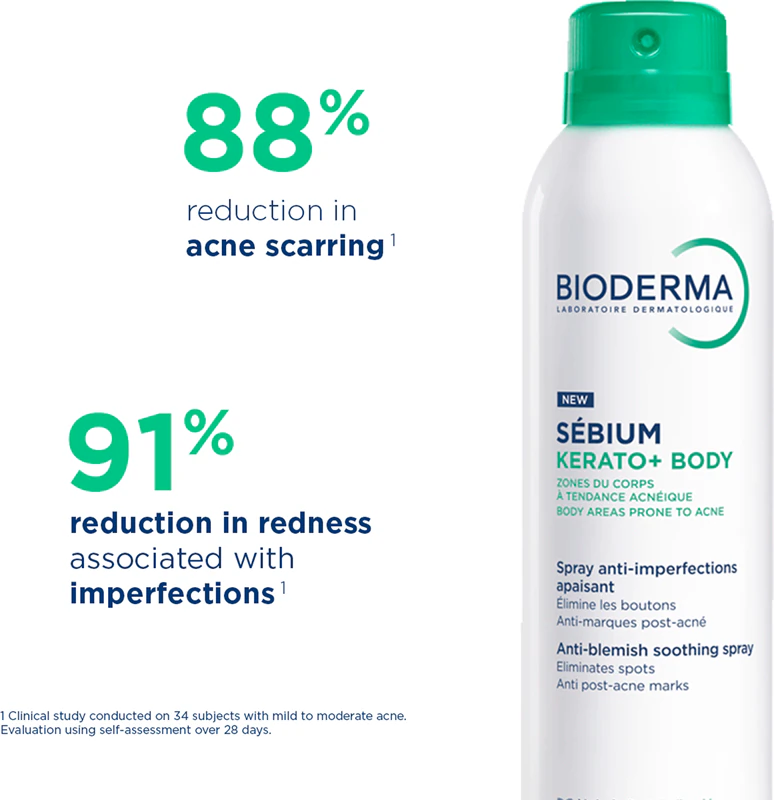 Bioderma Sébium Kerato+ tělový sprej na akné, zarudnutí a jizvy po akné
