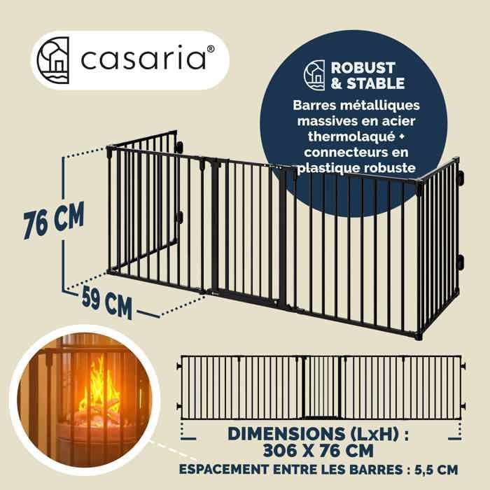 Grade de proteção para lareira CASARIA®, preta, portão de segurança, trava de metal, dobrável, barreira para cães, proteção para bebês