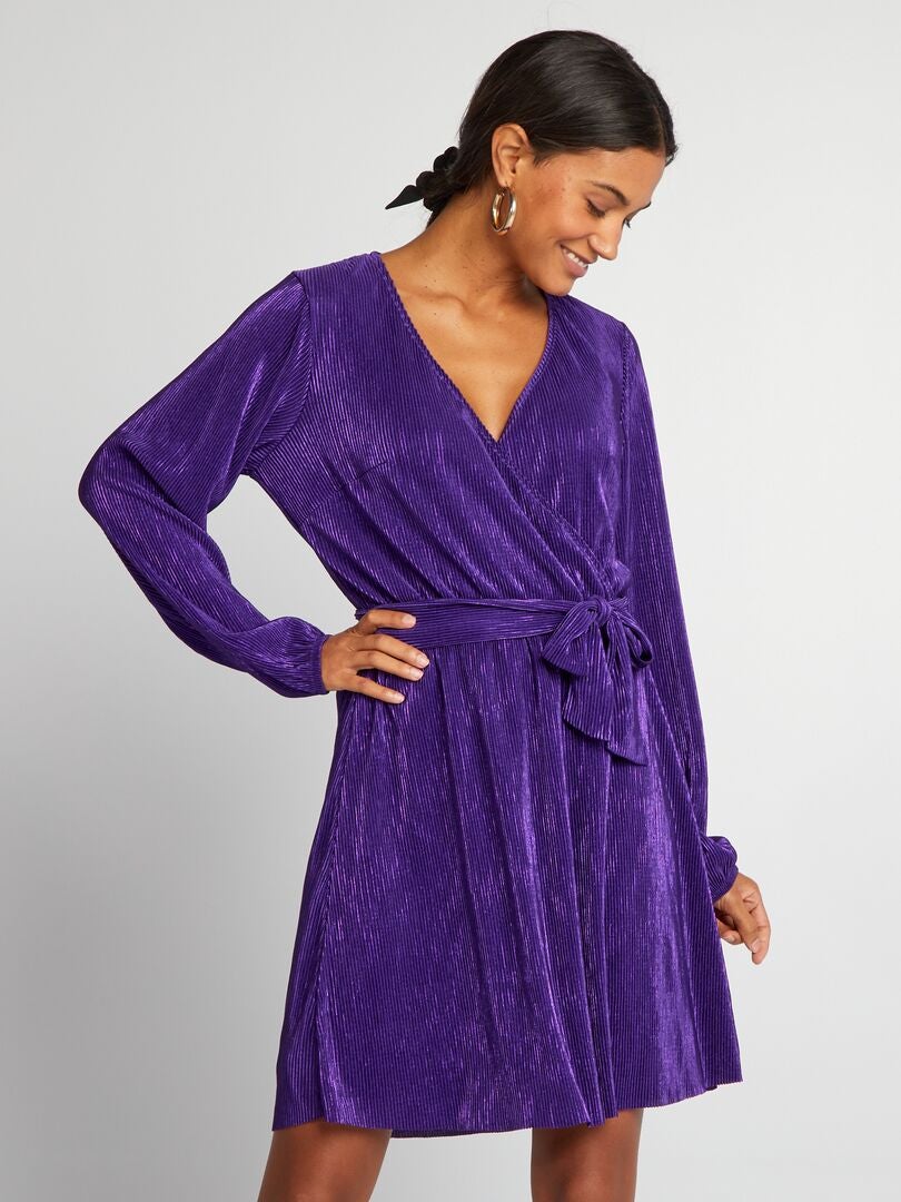 Vestido de punto plisado brillante - MORADO