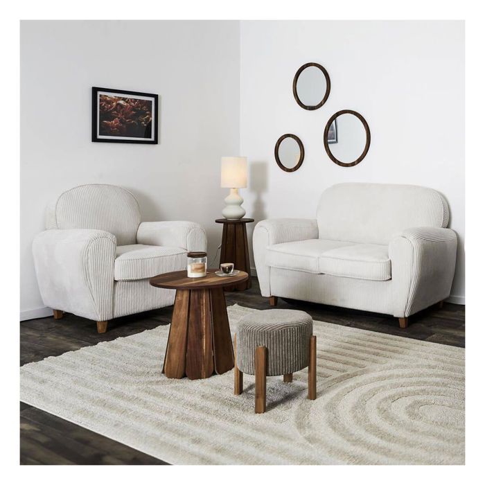 GANDY - Conjunto de sofá y sillón de dos plazas en tela de pana beige.
