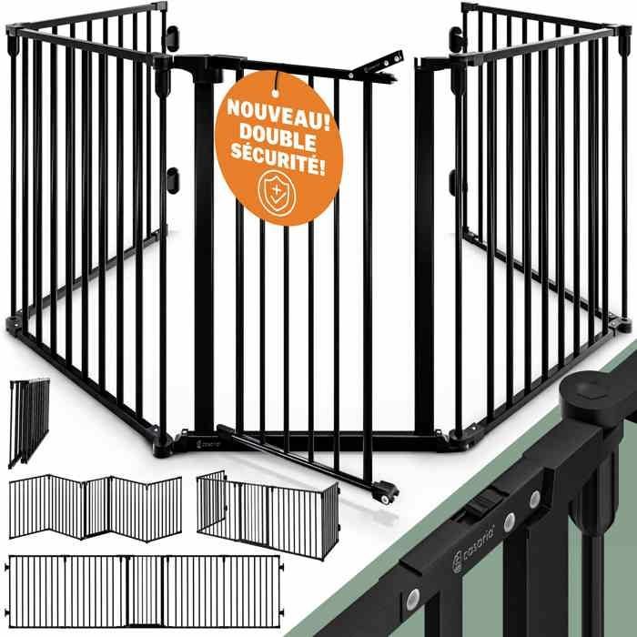 CASARIA® Fireplace Safety Guard Grille, Black, Safety Gate, Metal Lock, Foldable, Dog Barrier, Baby Safety Guard