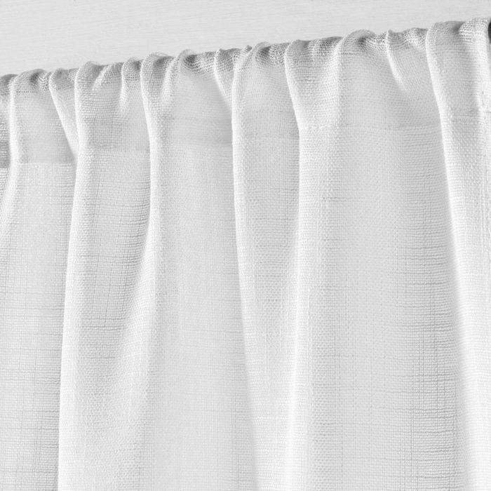 Sheer curtain for large window - Woven linen effect, white, 90x200 cm