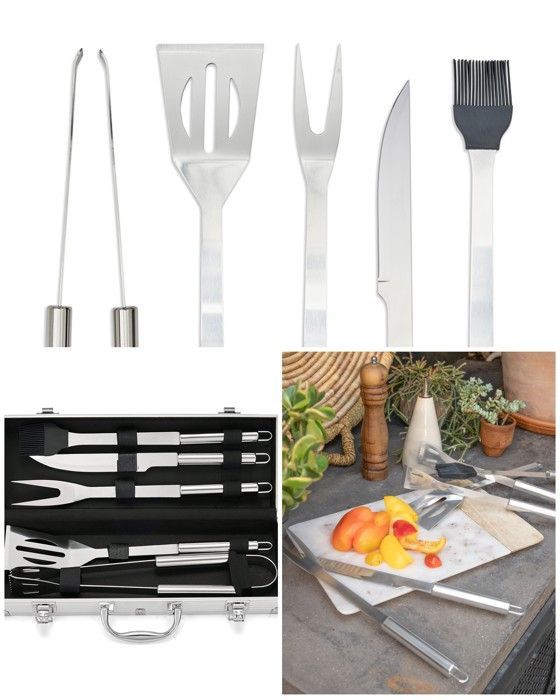 Plancha Barbecue Utensils - Stainless Steel - Metal Case - 5 Accessories - Durable - Practical