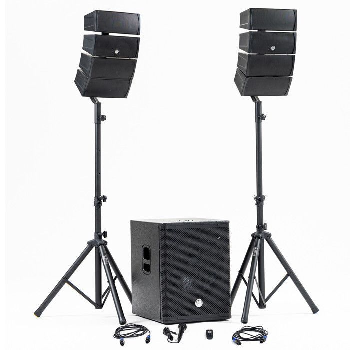 Komplett DJ-lydpakke BM SONIC BMS-15-ARRAY-BT, 1200 W, satellitthøyttalere, 38 cm USB/Bluetooth subwoofer, kabelstøtter