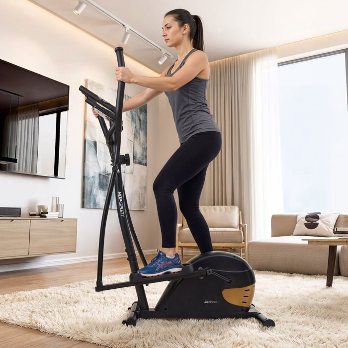 Hop-Sport Focus magneettinen ellipsilaite, Bluetooth-sovelluksen kanssa yhteensopiva, 16 vastustasoa, sykeanturit, maks. 120 kg, kulta