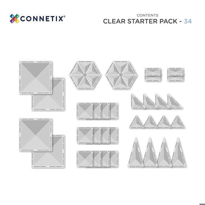 CONNETIX Bouw Magnetische Tegels Transparant Startpakket, 34 stuks
