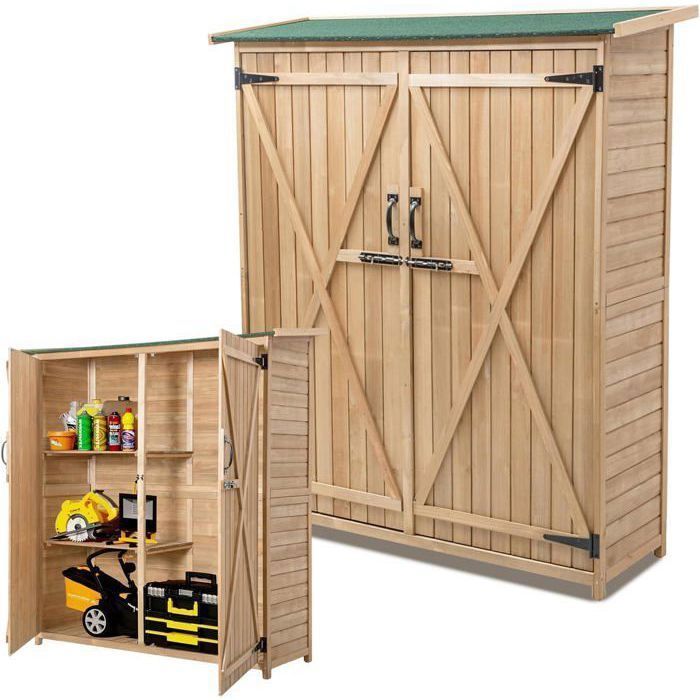 Abri de Jardin en Bois - RELAX4LIFE - Double Portes avec Loquet - Toit en Asphalte Incliné - 3 Niveaux Étagères - 140X50X162CM