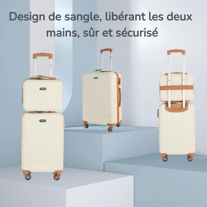TORTUE Valises - Set de 4 Valises (3 Valises + 1 Vanity -28cm+51cm+60cm+71cm) - 4 roulettes 360° - Cadenas à Combinaison-Crème