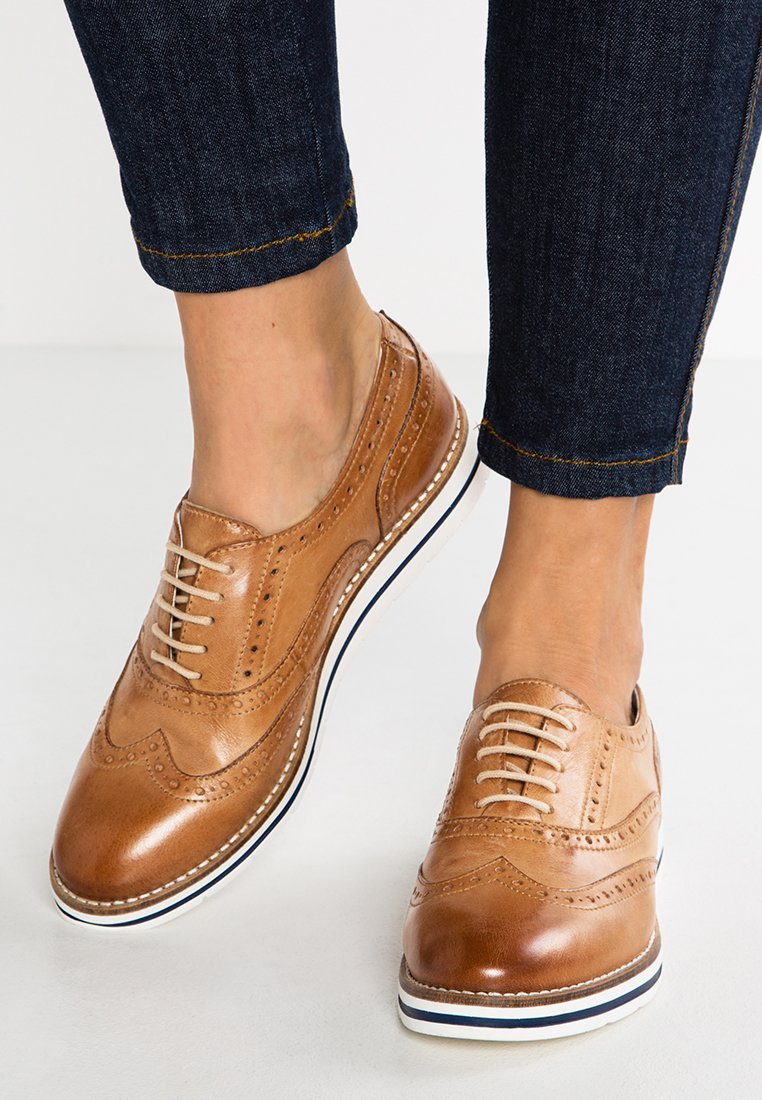 Anna Field LEATHER - Casual veterschoenen - cognac