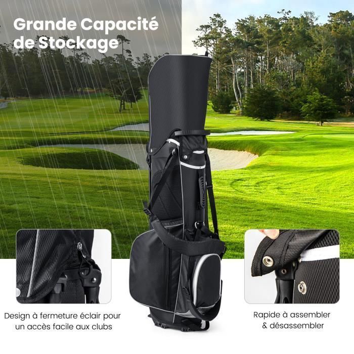 Bolsa de golf trípode COSTWAY - Capucha impermeable - Divisores superiores de 14 vías - 6 bolsillos - Bolsa isotérmica - Correas dobles - Gris
