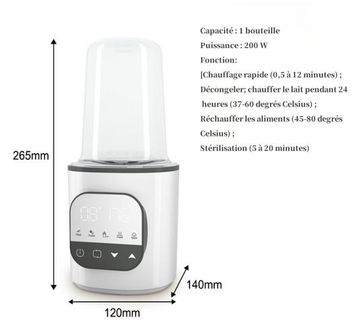 Multifunctional bottle warmer and sterilizer - 200W - Includes bottle brush and measuring cup - Ideal for baby bottles and meals