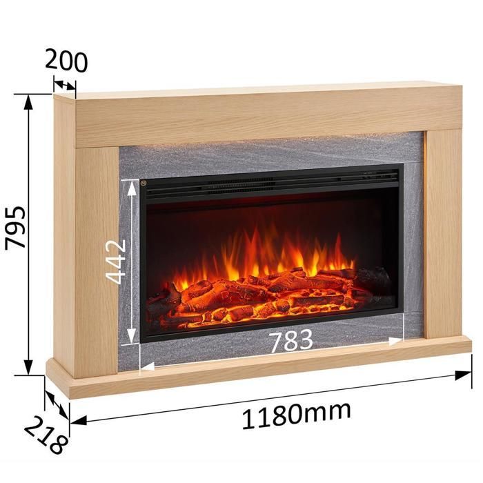 Cheminée électrique BALDERIA Xerxes - Cheminée sur pied, chauffage 2000 W - Chêne clair