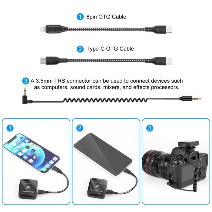 Micrófono de solapa inalámbrico con 2 transmisores y 1 receptor, Bluetooth 2.4G, negro.
