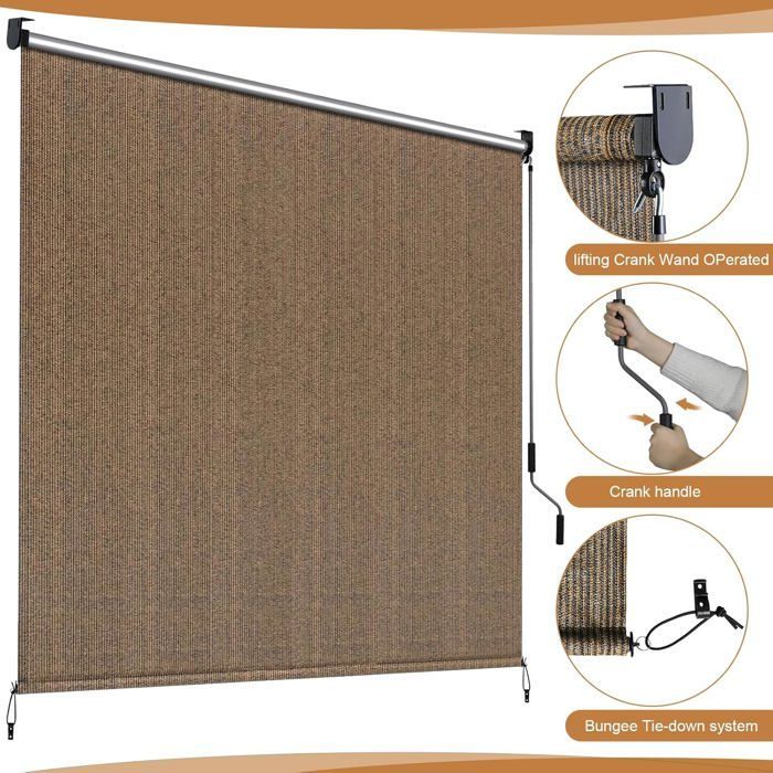 2 PCS Vertical Awning, Vertical Blind, HDPE Shade Sail for Terrace Pergola, Balcony Awning - (240x240 cm, Brown)
