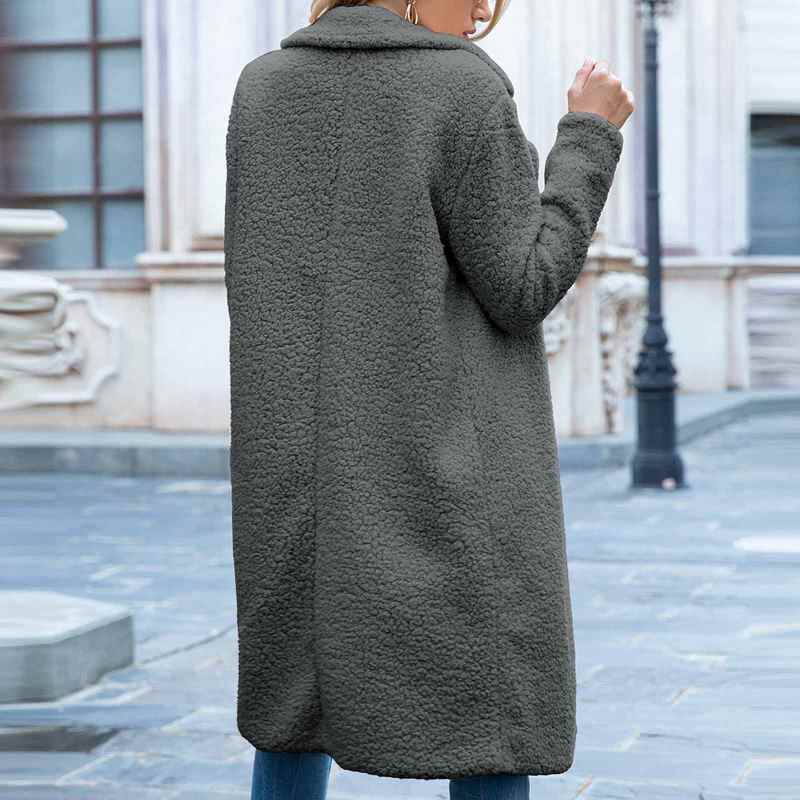 Lamb Wool Women's Winter Coat Warm Jacket Winter Solid Color Lapel Down Collar Cashmere Long Coat Fashion Women Manteau Femme
