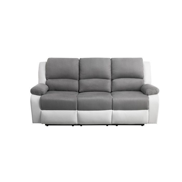 LEO 3-Sitzer-Elektrosofa mit Relaxfunktion in Mikrofaser und Kunstleder – Weiß und Grau – B 193 x T 93 x H 96 cm – LOUNGITUDE