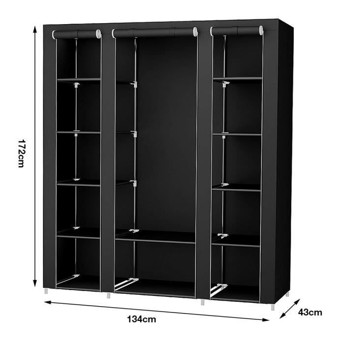 Armoire de Rangement - MENGDA - Penderie Dressing Textile en Tissu - Noir - Contemporain - Grande capacité
