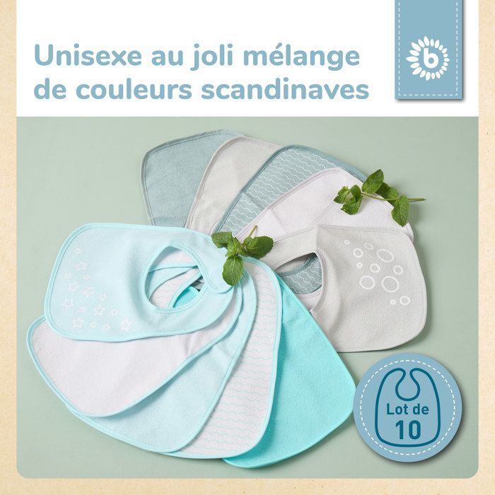 Bieco Baby Bib Set - 10x Waterproof Baby Bibs - Newborn Bib Set - Baby Bibs, Infant Bibs, Waterproof Bibs