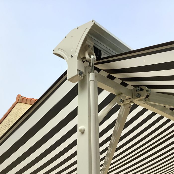 Toldo de terraço de dupla inclinação com cassete independente - 3,5 x 3 m - Branco acinzentado