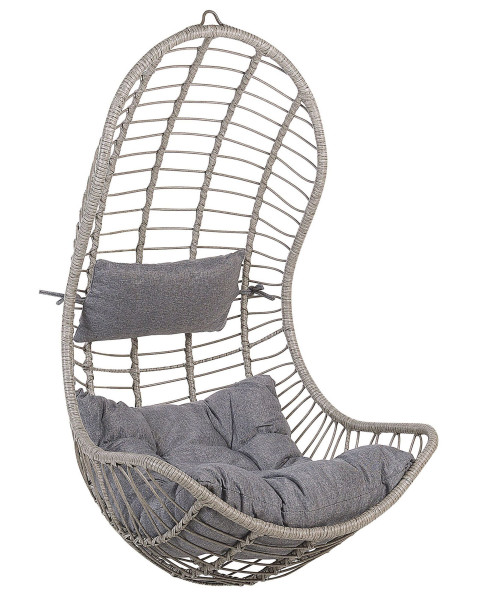 Fotel wiszący kosz bujany rattan szary