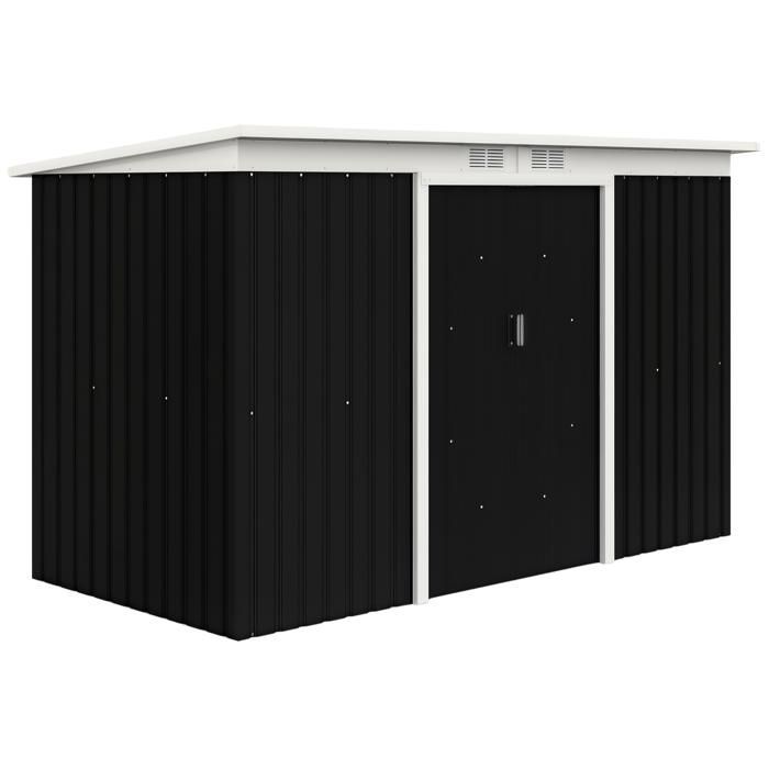 Caseta de jardín Outsunny XXL de acero galvanizado de 3,6 m² con base y puertas correderas - acero - 280x130x172cm - negro