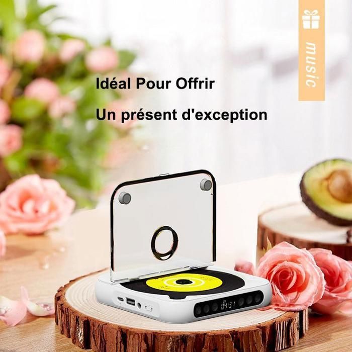 Φορητό CD Player με Bluetooth 5.3, Επαναφορτιζόμενη μπαταρία 2000mAh, CD/MP3 Player με USB, Έξοδος AUX 3,5 mm, Ήχος Hi-Fi, Εξαιρετικά Λεπτό, Λευκό
