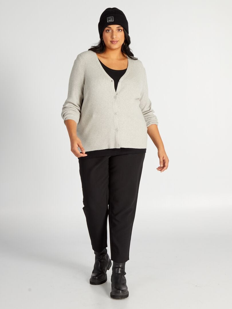 Camiseta suave de canalé con escote ancho - negra