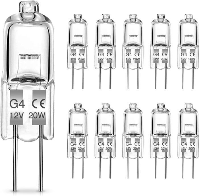 Ampoules Halogènes G4, 20W Ampoule G4, Lampe de Base à Broche Halogène 12V, Blanc Chaud 2700K, 300LM,Paquet de 10