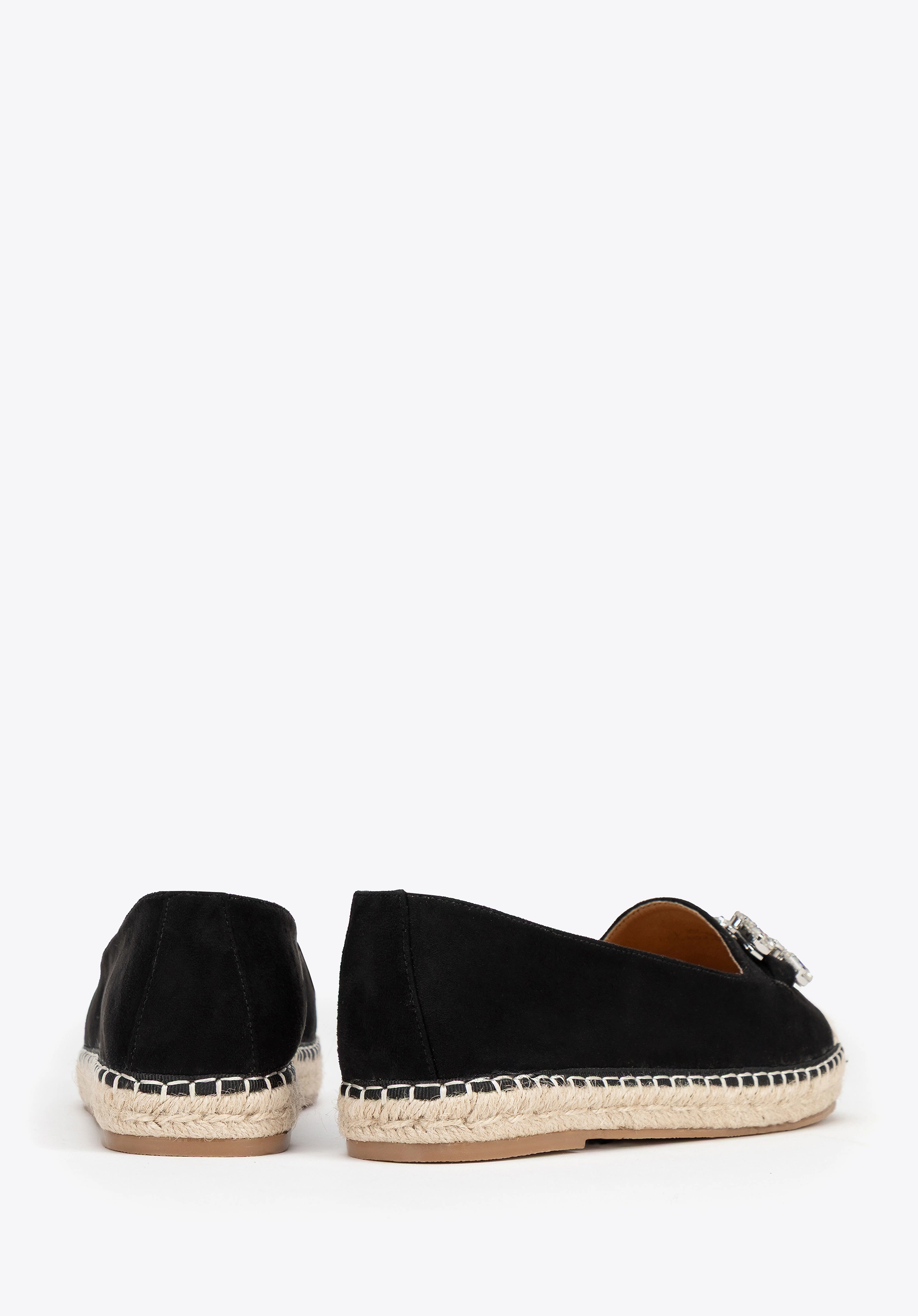 Damskie espadryle z biżuteryjną ozdobą czarno - beżowe