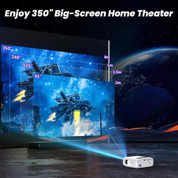 HOPVISION 15000 Lux video projector - 4K Ultra HD WiFi/Bluetooth - TV Stick, Xbox, iOS/Android compatible - Home Cinema