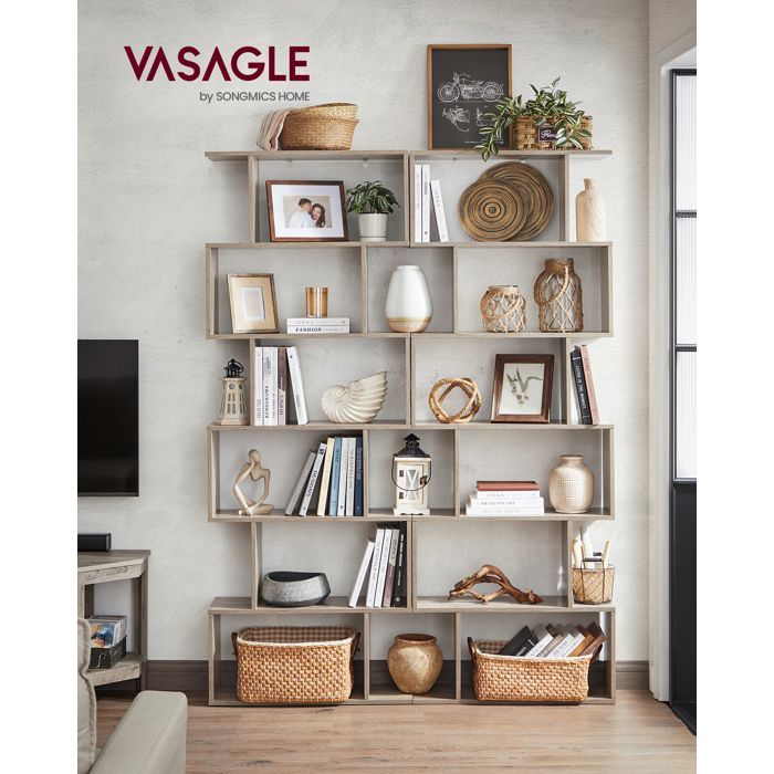Boekenkast, 6-laags opbergrek, opbergkast, kamerscherm, voor woonkamer, slaapkamer, kantoor, grijsbeige