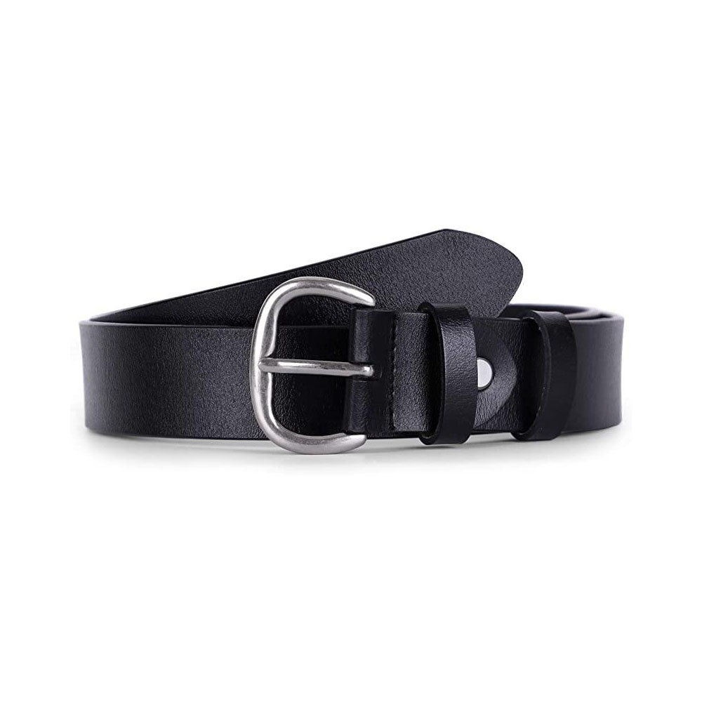Cintura da donna in pelle nera per jeans, vita, casual, per pantaloni e pantaloncini, con fibbia in metallo nero