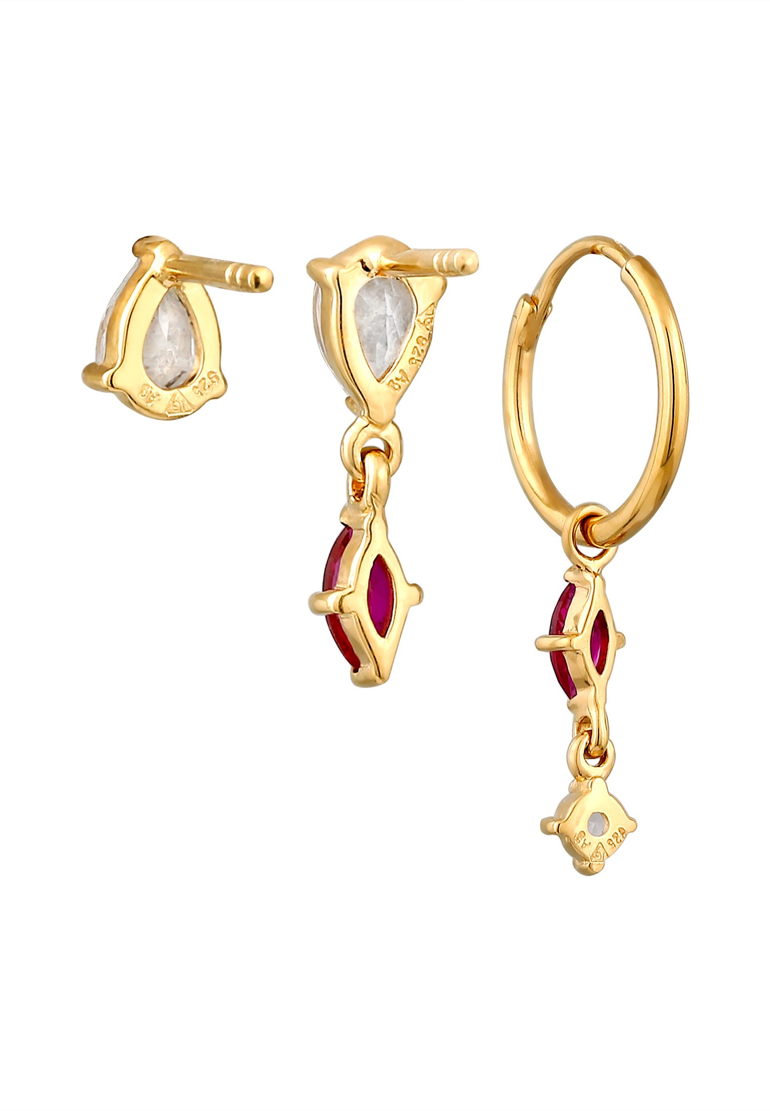 Elli Elli Boucles d'oreilles Femmes Rubis Taille Marquise Rouge Topaze Taille Diamant Blanc 925 Argent Sterling Plaqué Or
