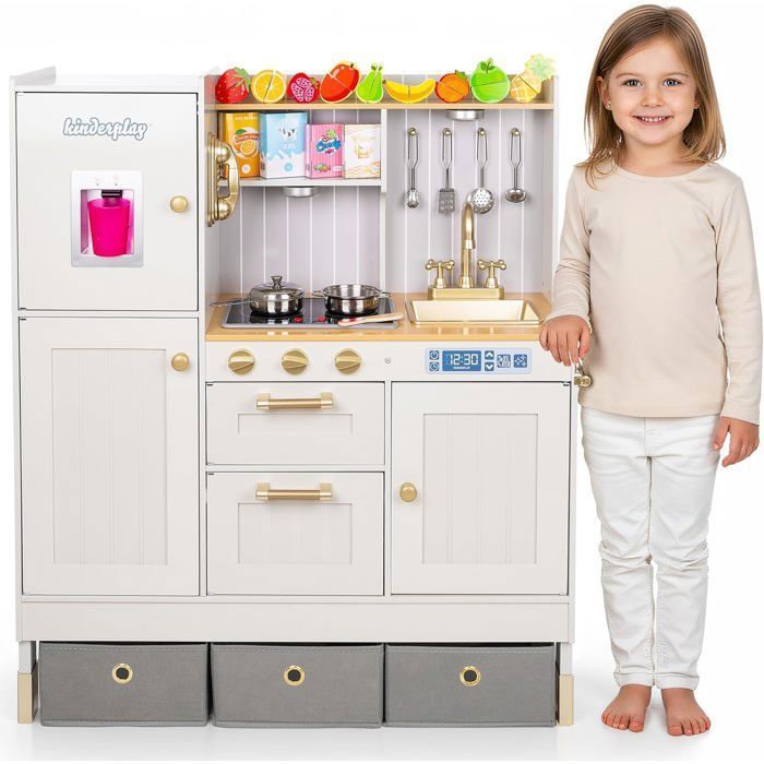 Wooden children's kitchen with LEDs and sounds, adjustable height, complete accessories - Green Series (GS0060-1)