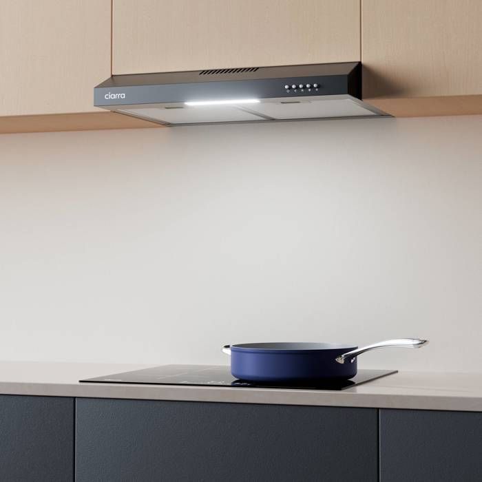 CIARRA Cappa a baldacchino da incasso 60 cm Nera Classe A+ 220 m³/h Aspirazione e ricircolo 3 velocità LED