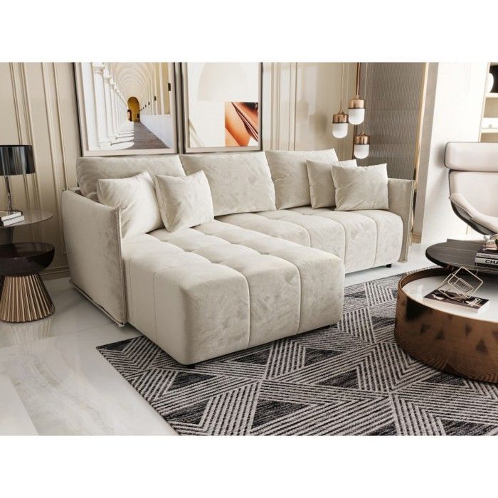 ONIYA Beige Hoekbank met Slaapfunctie in Waterafstotende Fluweelstof – Modern & Design