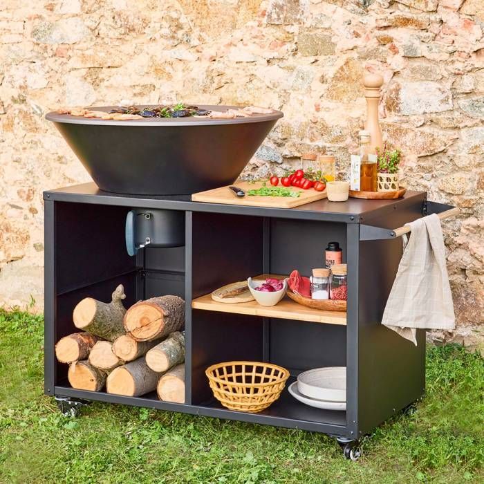 Brasero barbecue Ø80cm, desserte avec espaces de rangement et couvercle STROMBOLI