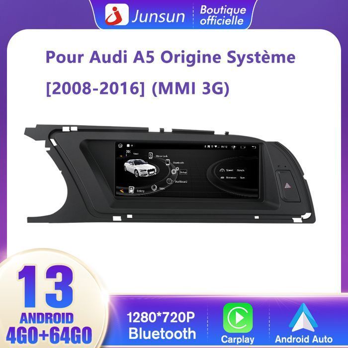 Junsun Android 13 -autoradio 4 Gt + 64 Gt Audi A5:lle, jossa 8,8 tuuman näyttö, CarPlay, Android Auto, WIFI [2008-2016] ja MMI