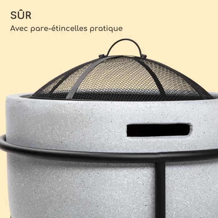 Blumfeldt Grail fire pit with MGO grill, steel tray, and spark screen - Light Grey