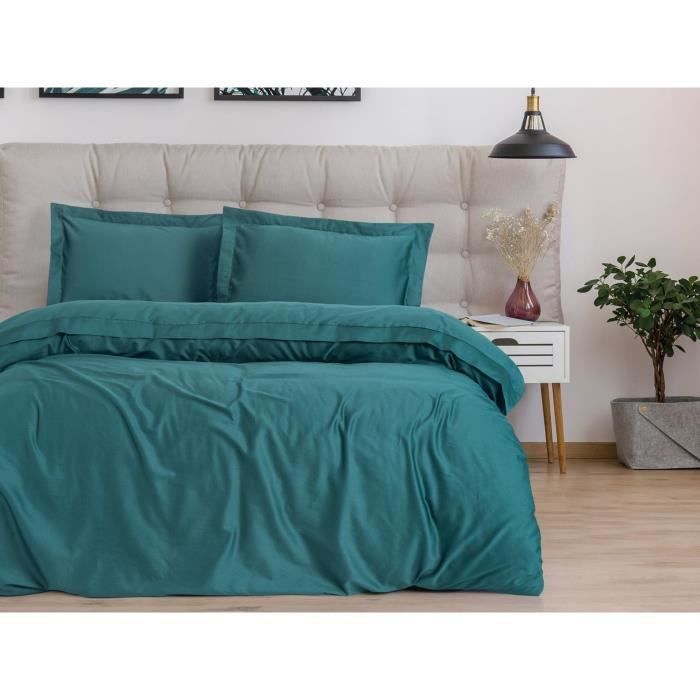 Bedding set - 1 duvet cover 220 x 240 cm + 2 pillowcases 60 x 60 cm - 100% cotton sateen - Blue