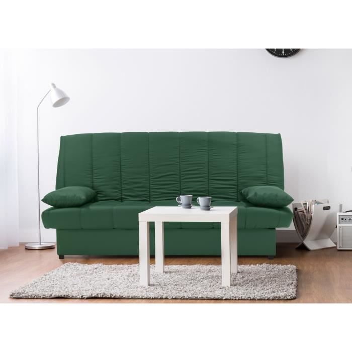 Divano letto a 3 posti con meccanismo click-clack - Tessuto verde 100% cotone - Stile contemporaneo - L 190 x P 92 cm - MILA
