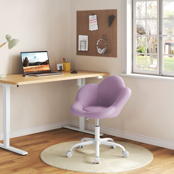 Silla de escritorio infantil con forma de pétalo - Silla giratoria de terciopelo WOLTU - Asiento acolchado - Morado claro