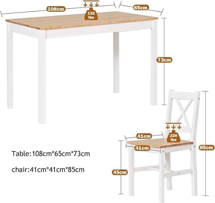 SogesHome eettafelset met 4 stoelen van MDF-hout, eenvoudig ontwerp voor de eetkamer, wit teak