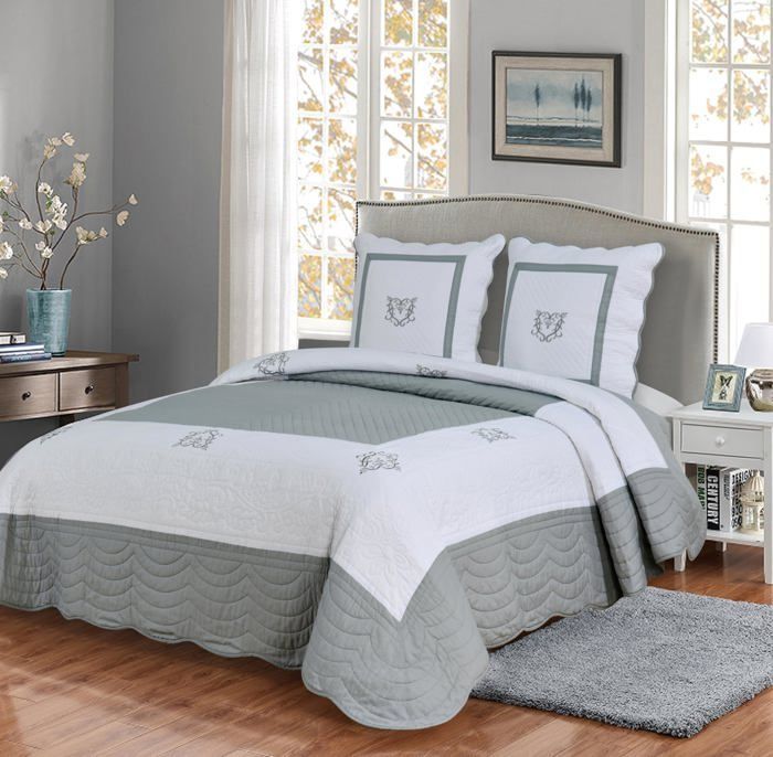 Colcha - PEACE LAND - Tamaño King Size - 100% algodón - 260x260cm - 2 fundas de almohada 65x65cm - Gris