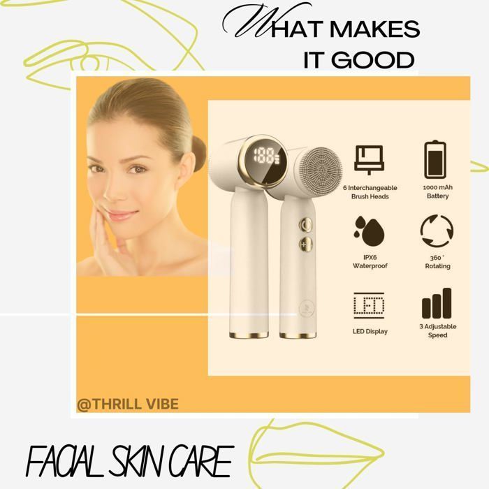 Brosse nettoyante pour le visage de luxe, masseur sonique à rouleau rotatif, gommage facial électrique portable en silicone 6 en 1,
