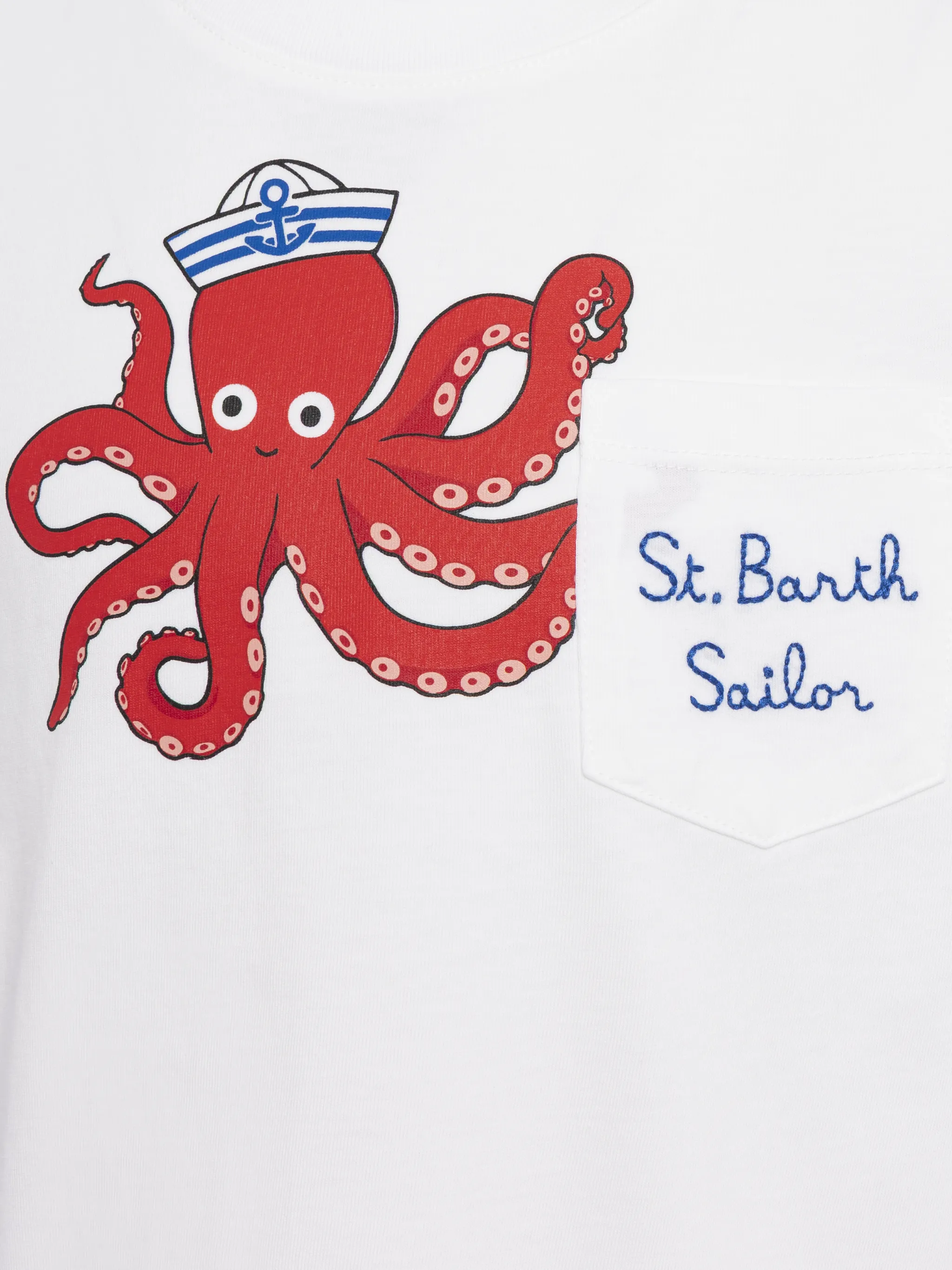 Eddy Baumwoll-T-Shirt mit Oktopus-Print und St. Barth-Matrosen-Stickerei