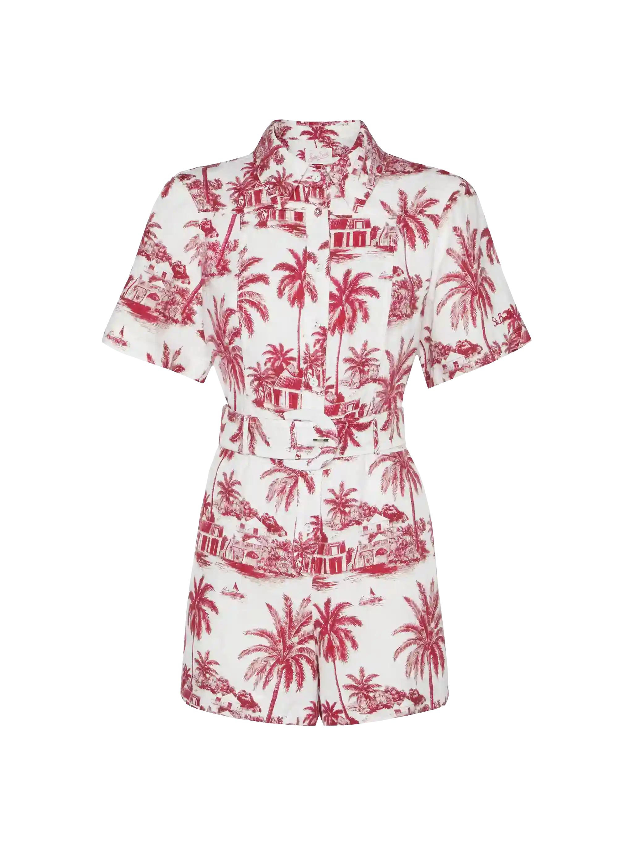 Carola playsuit in lino con stampa toile de jouy | AI CO-CREATED DESIG