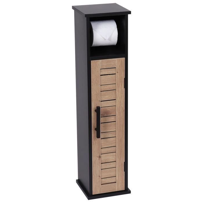 Toilet Paper Holder and Storage Cabinet - TRENDY - H 75 cm - Black - 1 door - 1 shelf